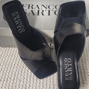 Franco Sarto Black Leather Open Toe Slides Size 7